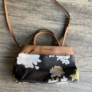 Michael Kors Black and Tan Floral Shoulder Bag